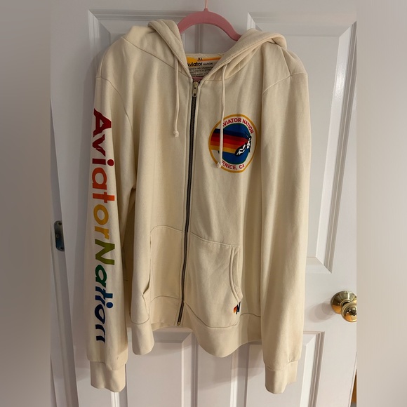 Aviator Nation zip up hoodie. Vintage white XL - Picture 2 of 5